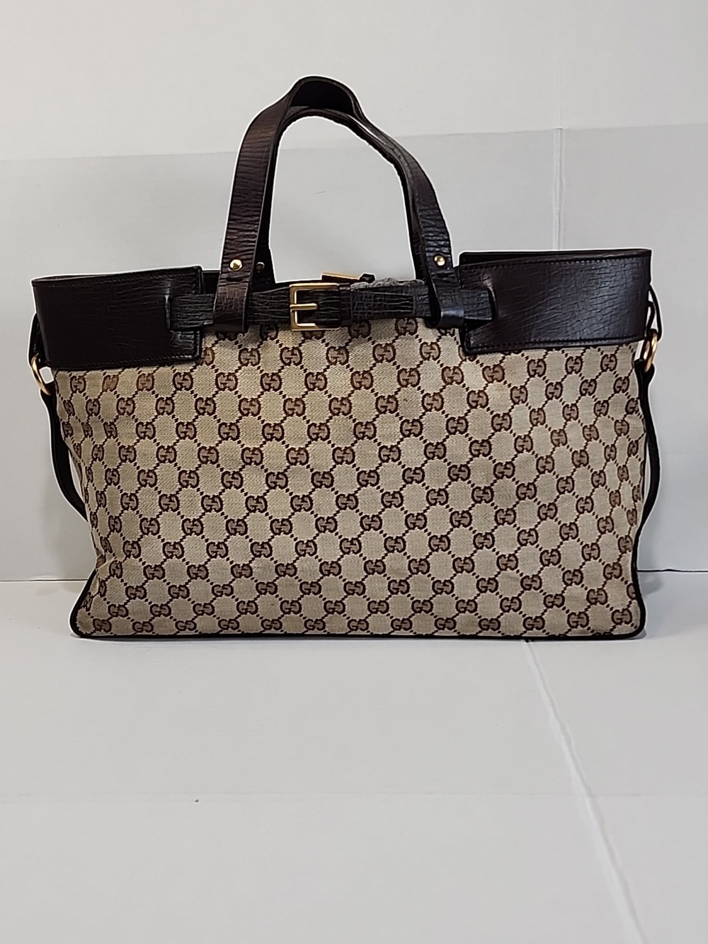 Authentic GUCCI GG Limited Edition Canvas and Brown Leather Tote Bag